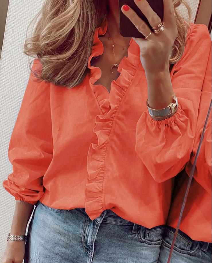 Theodora - Blouse with Ruffle Trim — Orange