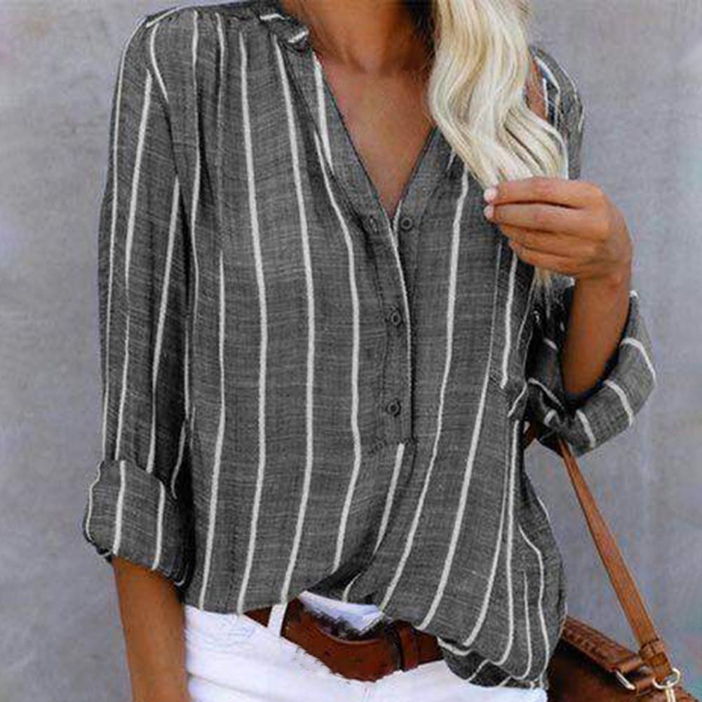 Felicity - Striped Button Shirt — Grey