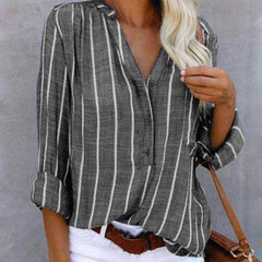 Felicity - Striped Button Shirt — Grey