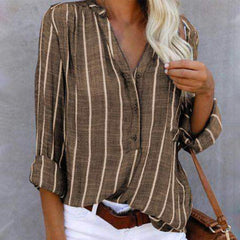 Felicity - Striped Button Shirt — Khaki