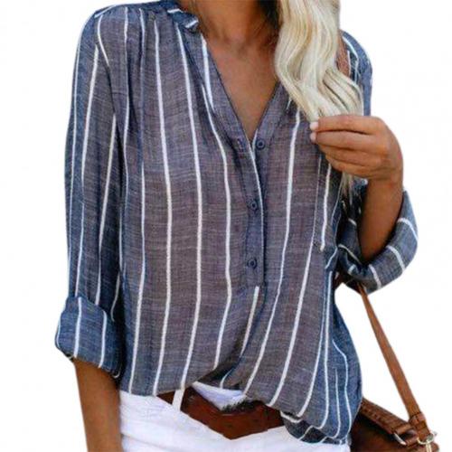 Felicity - Striped Button Shirt — Blue