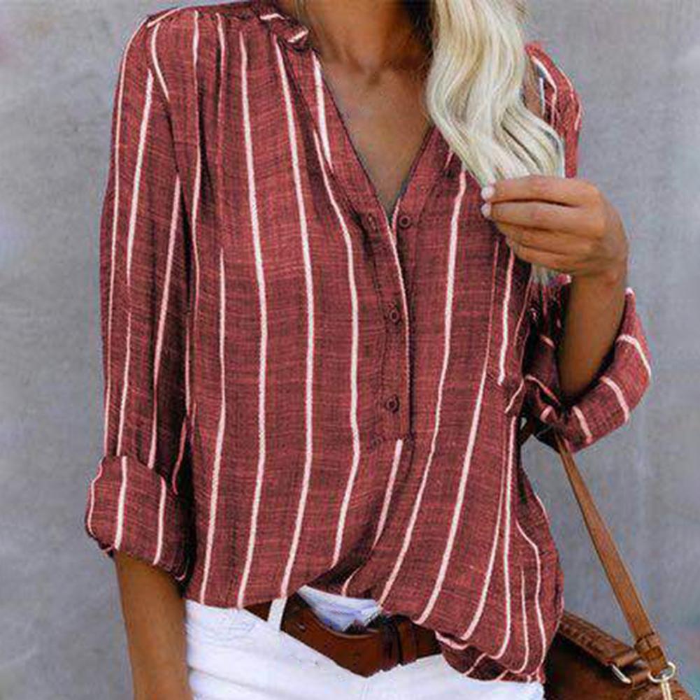 Felicity - Striped Button Shirt — Wine Red