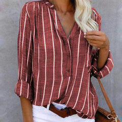 Felicity - Striped Button Shirt — Wine Red
