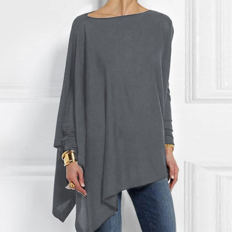 Constance - Asymmetric Hem Long Top — Grey