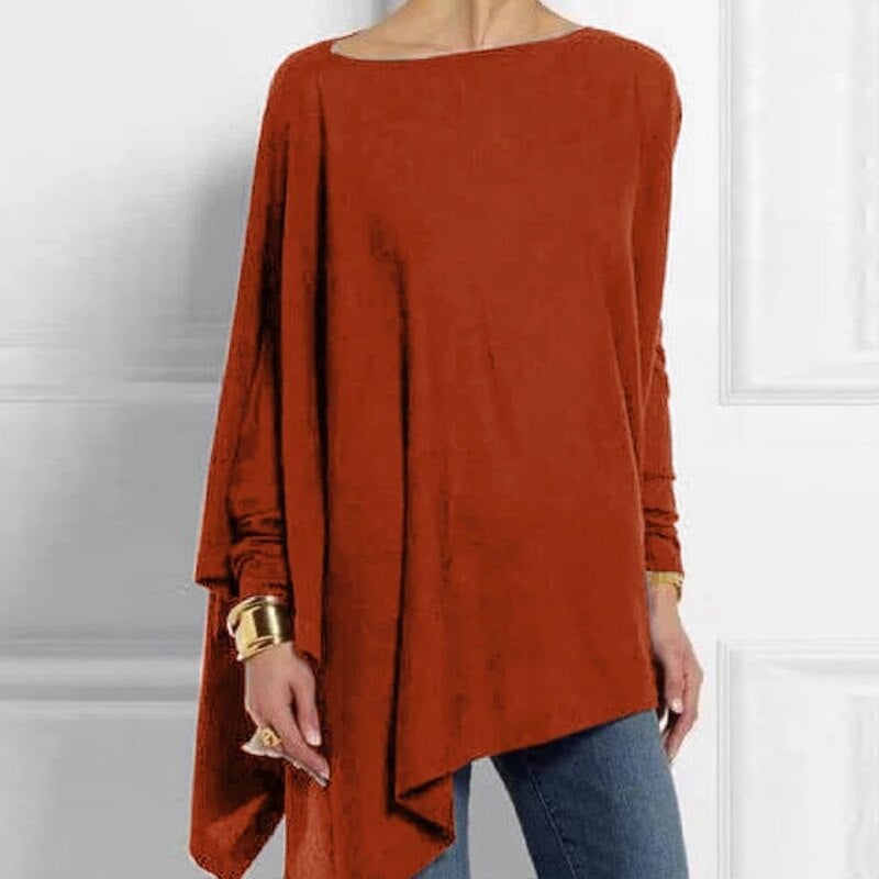 Constance - Asymmetric Hem Long Top — Red