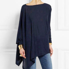 Constance - Asymmetric Hem Long Top — Navy blue