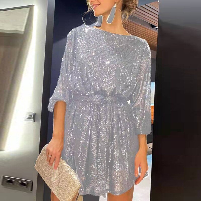 Gwendolyn - Sequin Batwing Mini Dress — Silver