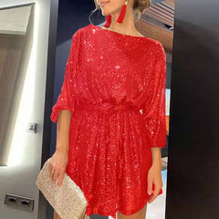 Gwendolyn - Sequin Batwing Mini Dress — Red