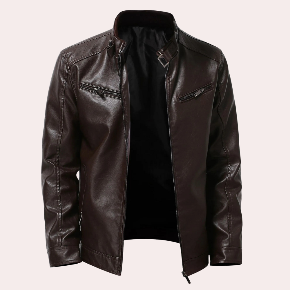 Theodore - Leather Jacket with Zip Pockets — Brown