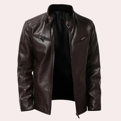 Theodore - Leather Jacket with Zip Pockets — Brown