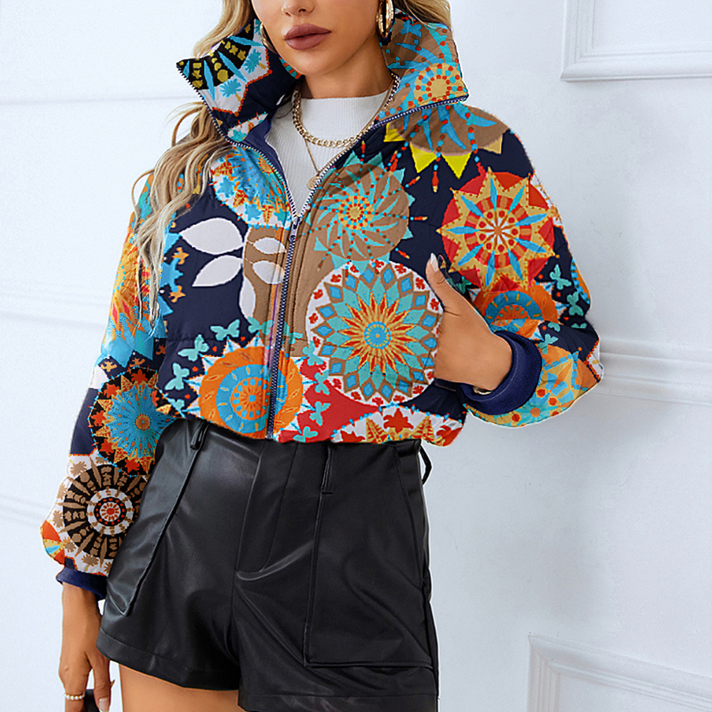 Emmeline - Mandala Print Bomber Jacket — Navy blue
