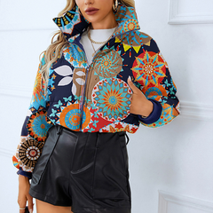 Emmeline - Mandala Print Bomber Jacket — Navy blue