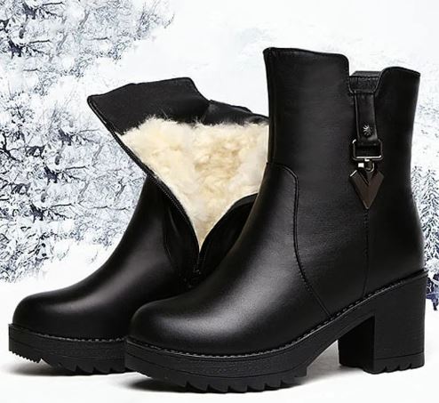 Angelina - Boots with Fleece Fold Cuff — Black