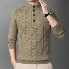 Michael - Cable Knit Henley Jumper — Camel