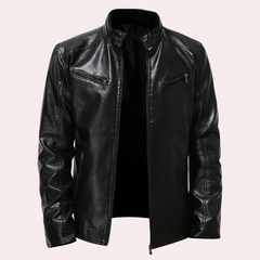 Theodore - Leather Jacket with Zip Pockets — Black