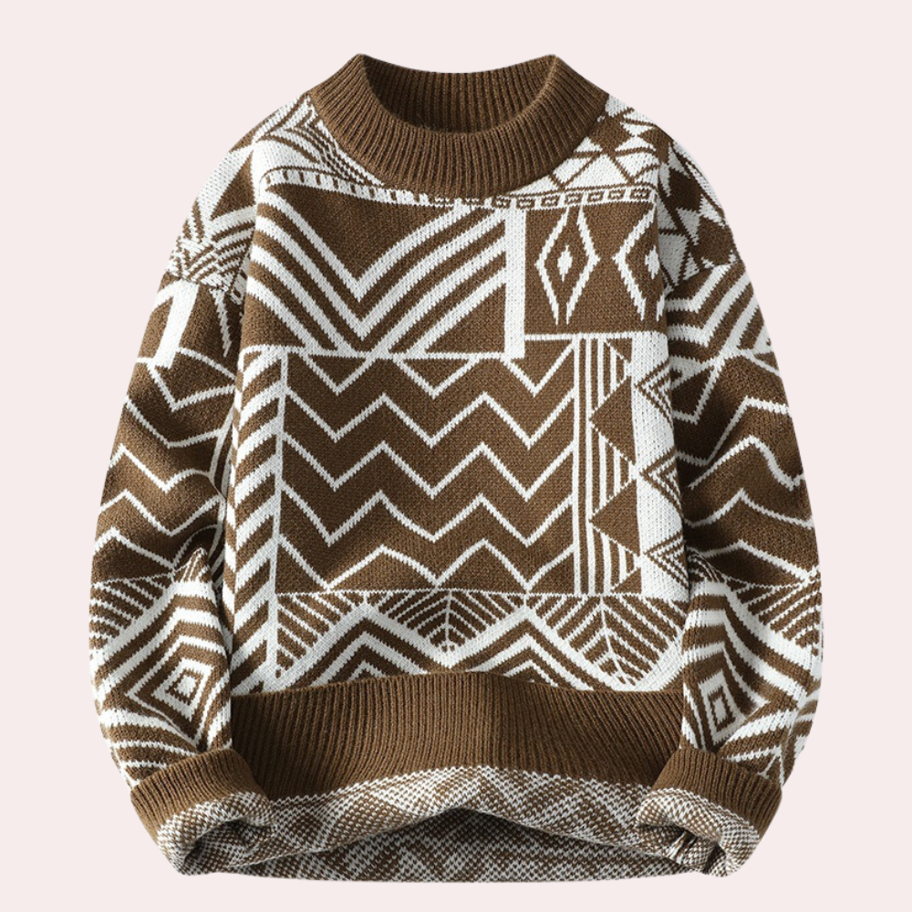Donovan - Geometric Knit Jumper — Brown