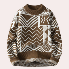 Donovan - Geometric Knit Jumper — Brown