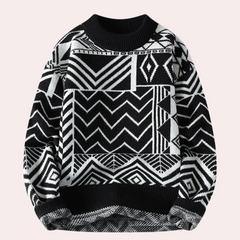 Donovan - Geometric Knit Jumper — Black