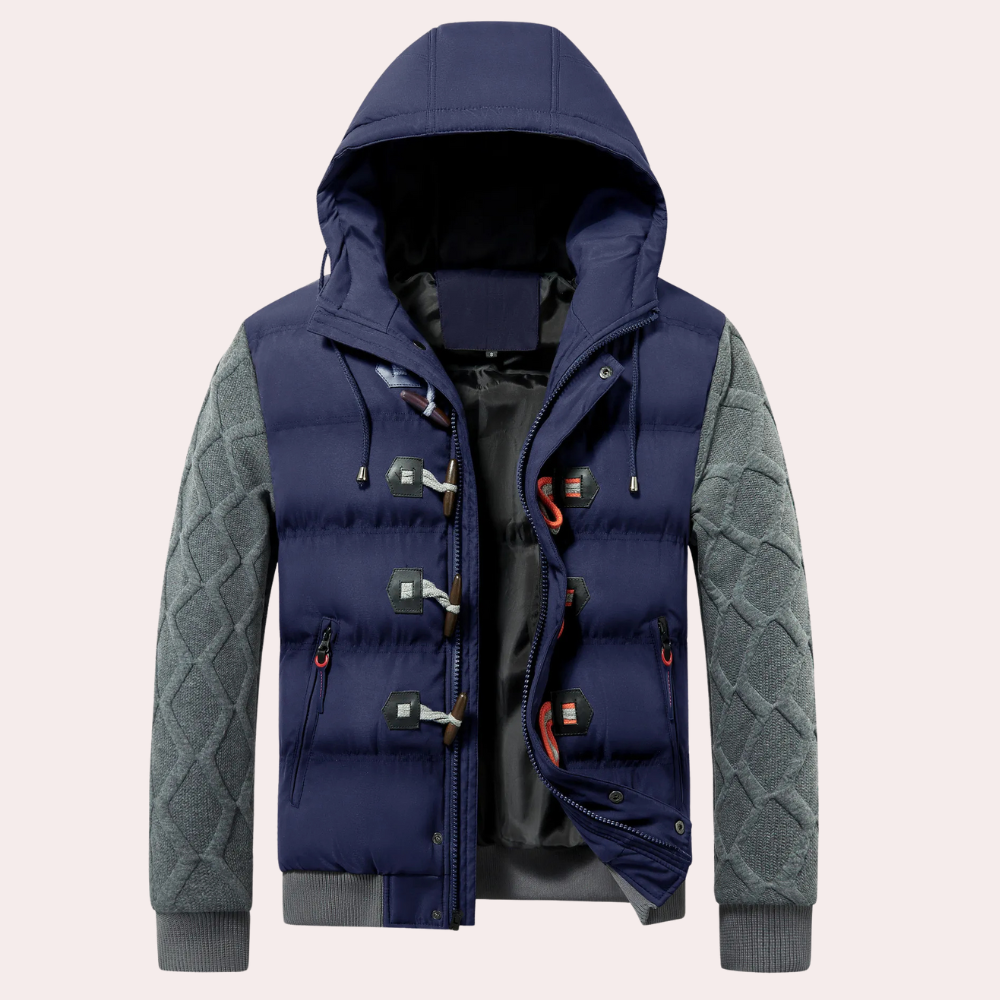 Zane - Hooded Puffer with Contrast Sleeves — Dark blue