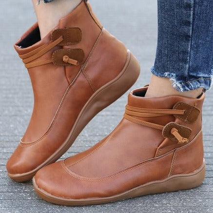Maddison - Leather Boots with Toggles — Brown